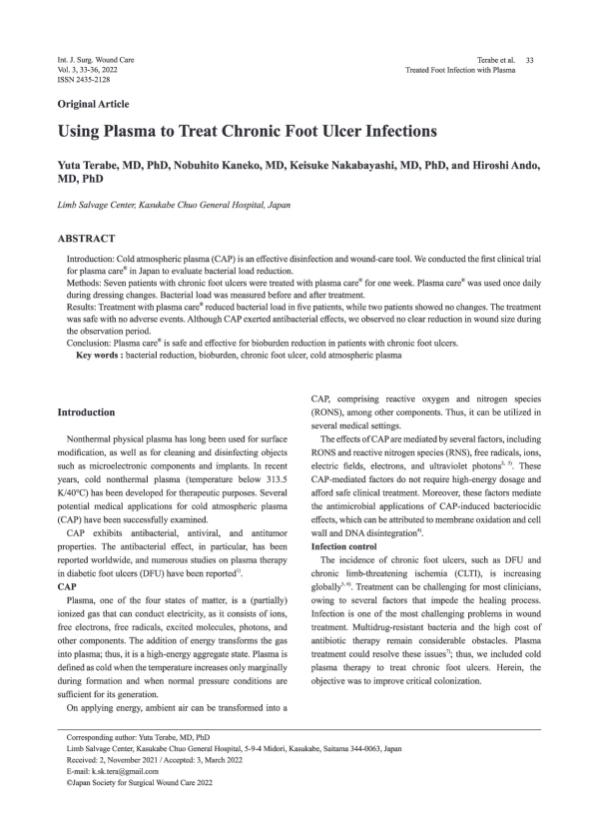 Yuta Terabe et. al. Using Plasma to Treat Chronic Foot Ulcer Infections; Int. J. Surg. Wound Care.pdf
